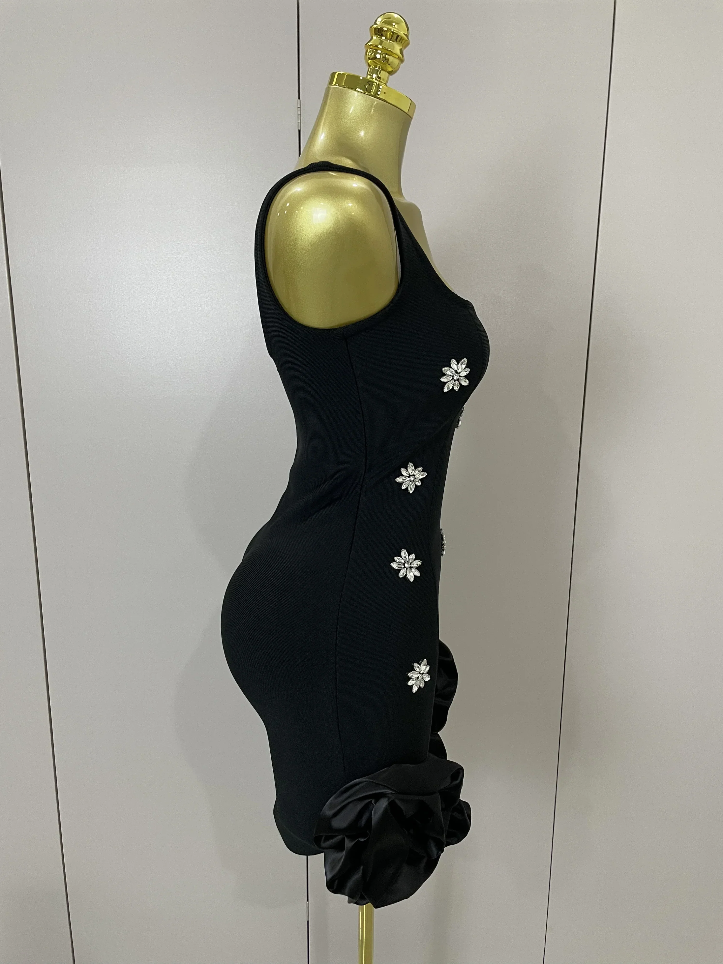 STyle Shining Crystal Women Sleeveless Bodycon Mini Bandage Dress Elegant Ruffles Cute Birthday Party Celebrate Dress - Image 5