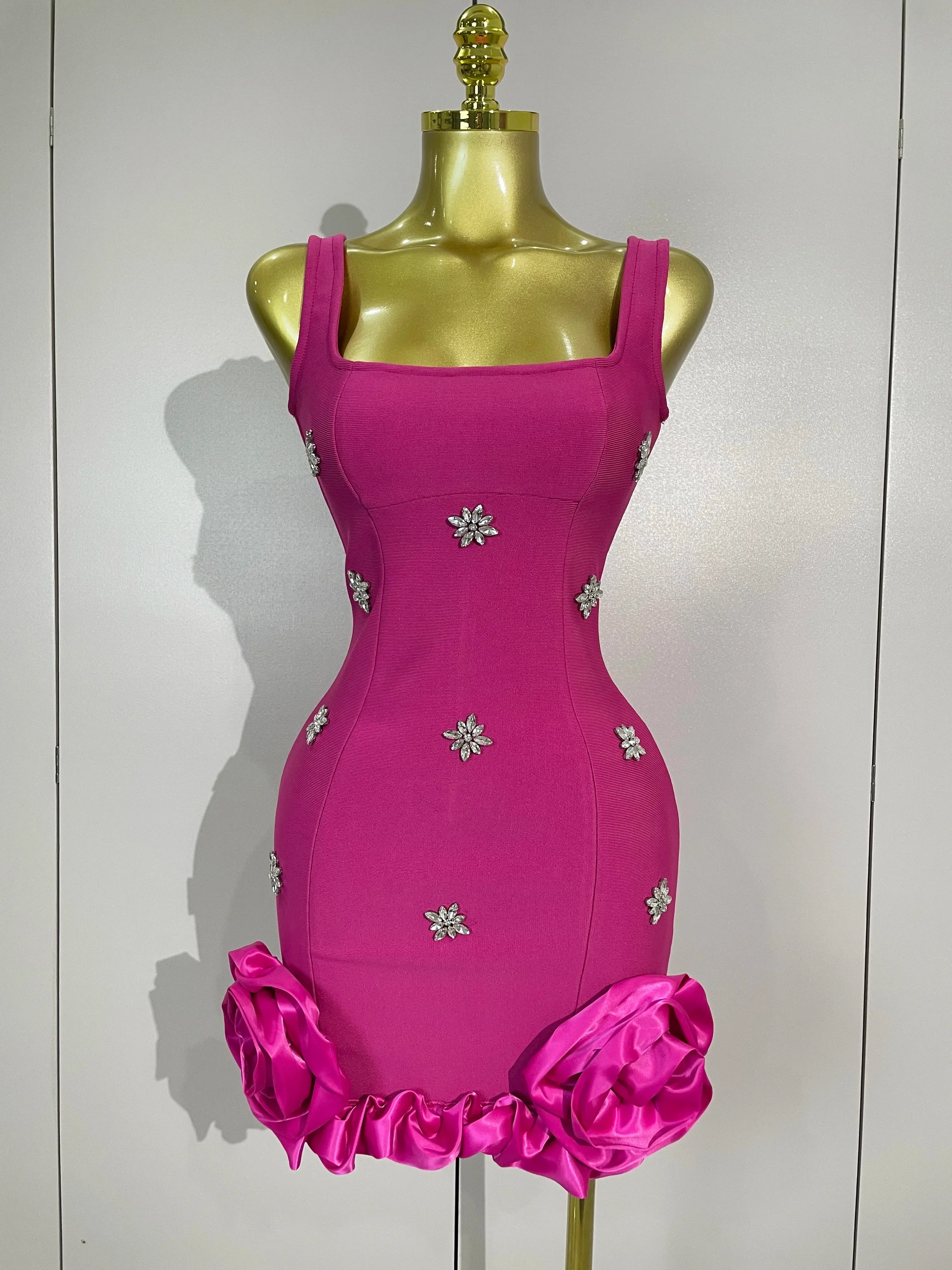 STyle Shining Crystal Women Sleeveless Bodycon Mini Bandage Dress Elegant Ruffles Cute Birthday Party Celebrate Dress - Image 8