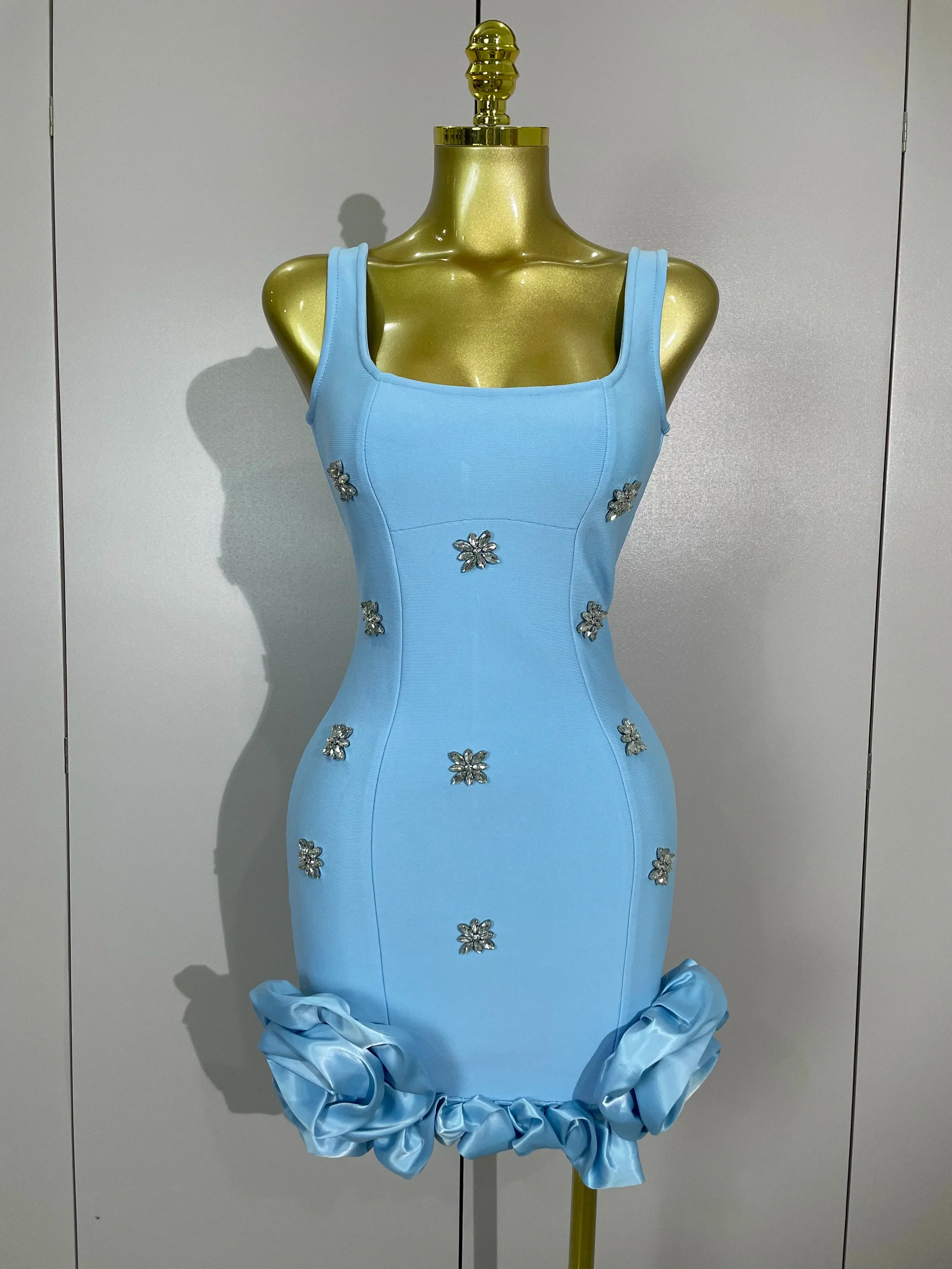 STyle Shining Crystal Women Sleeveless Bodycon Mini Bandage Dress Elegant Ruffles Cute Birthday Party Celebrate Dress - Image 9