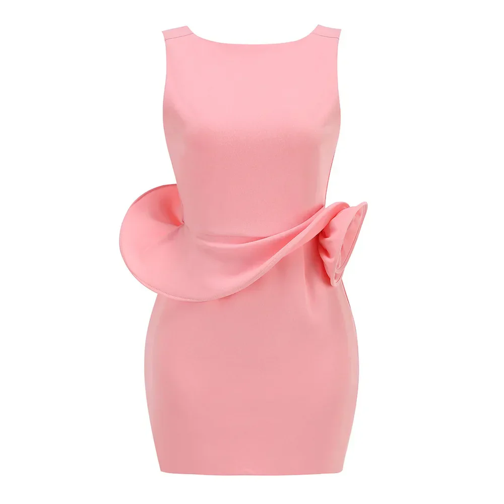 Summer Pink Color Women Sleeveless Sexy O-Neck Backless Bodycon Mini Dress Celebrate Girls' Birthday Party Outfit Vestido - Image 4