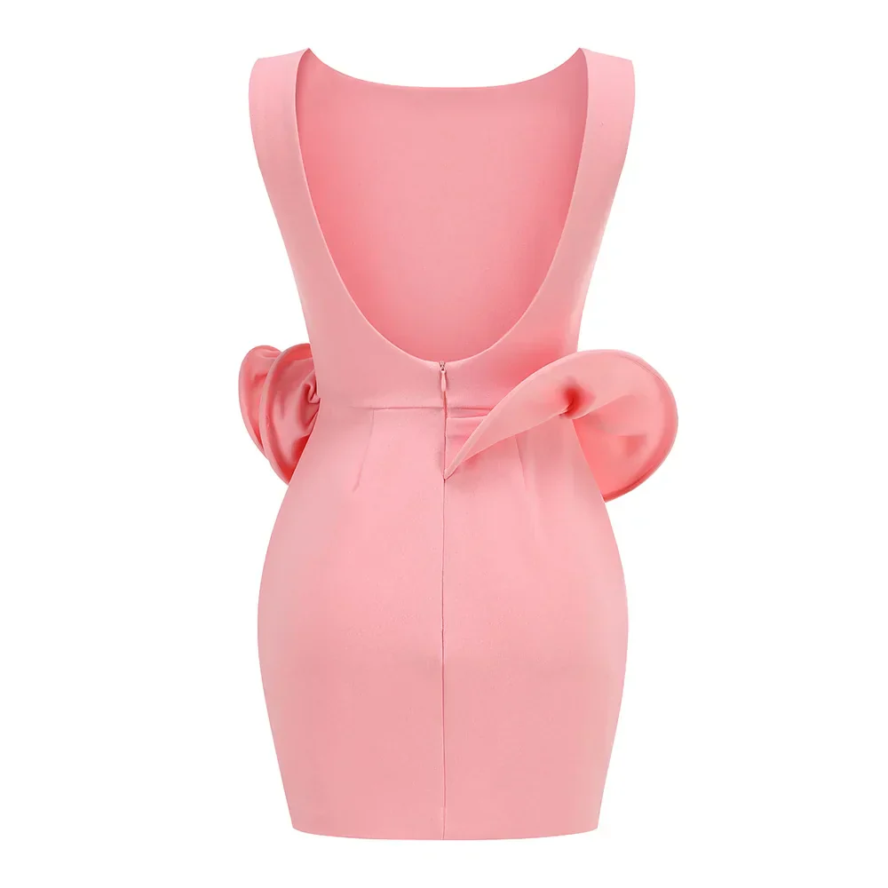Summer Pink Color Women Sleeveless Sexy O-Neck Backless Bodycon Mini Dress Celebrate Girls' Birthday Party Outfit Vestido - Image 5