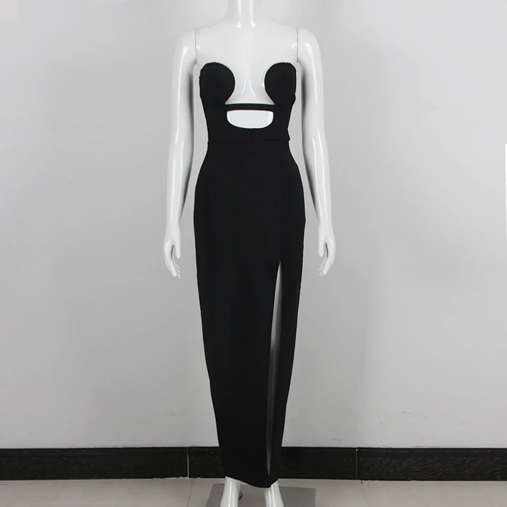New Summer Women Sexy Strapless Keyholes Bodycon Bandage Mid-calf Dress Nightclub Party Evening Dress Wholesale - Image 6