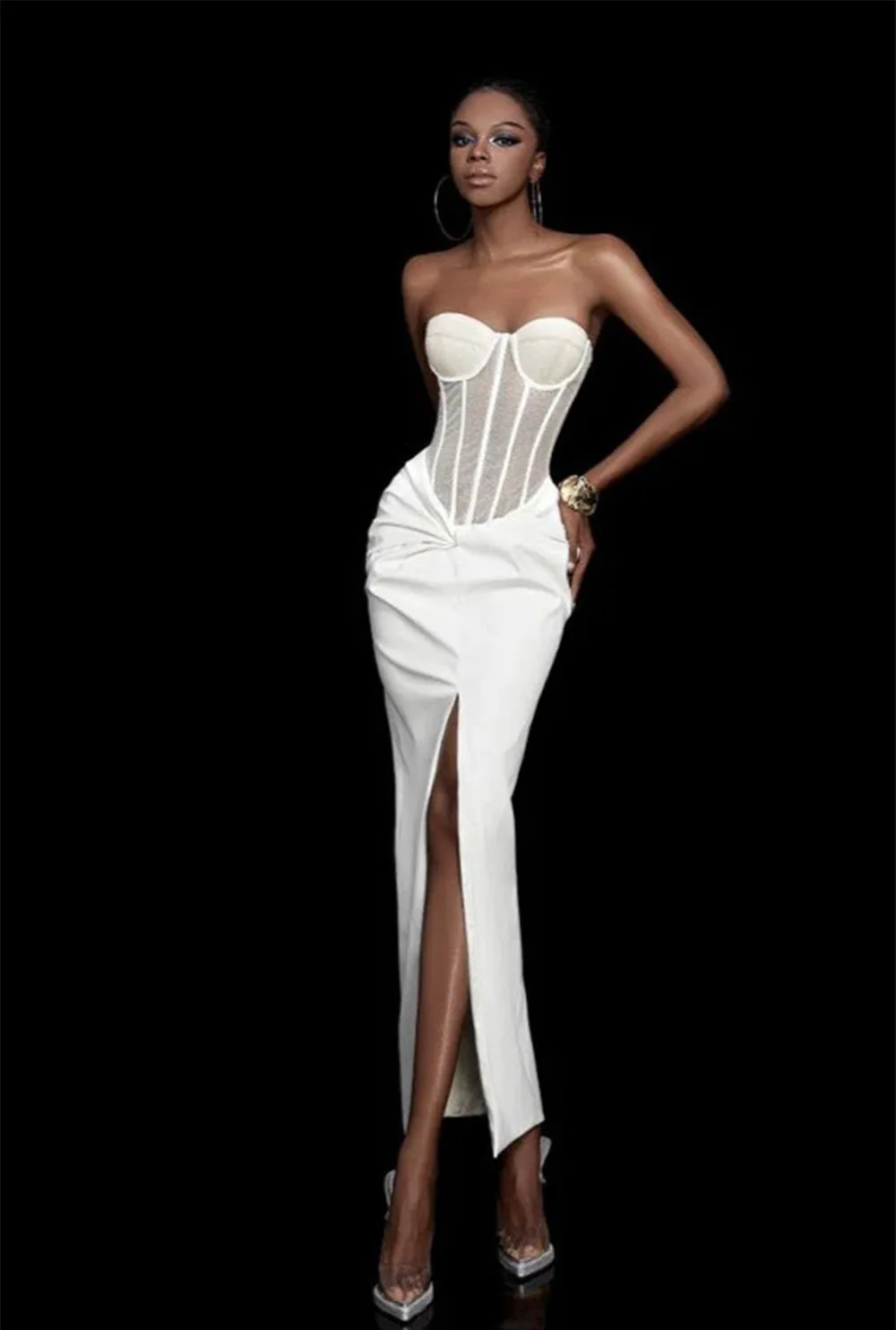 New Summer Women Sexy Strapless Laced-up Bodycon Long Dress Celebrate Evening Party Birthday Girls' Vacation Outfit Vestido