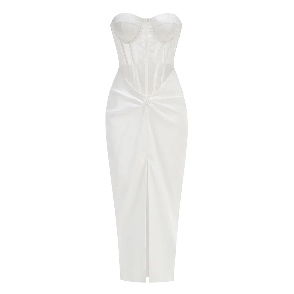 New Summer Women Sexy Strapless Laced-up Bodycon Long Dress Celebrate Evening Party Birthday Girls' Vacation Outfit Vestido - Image 5