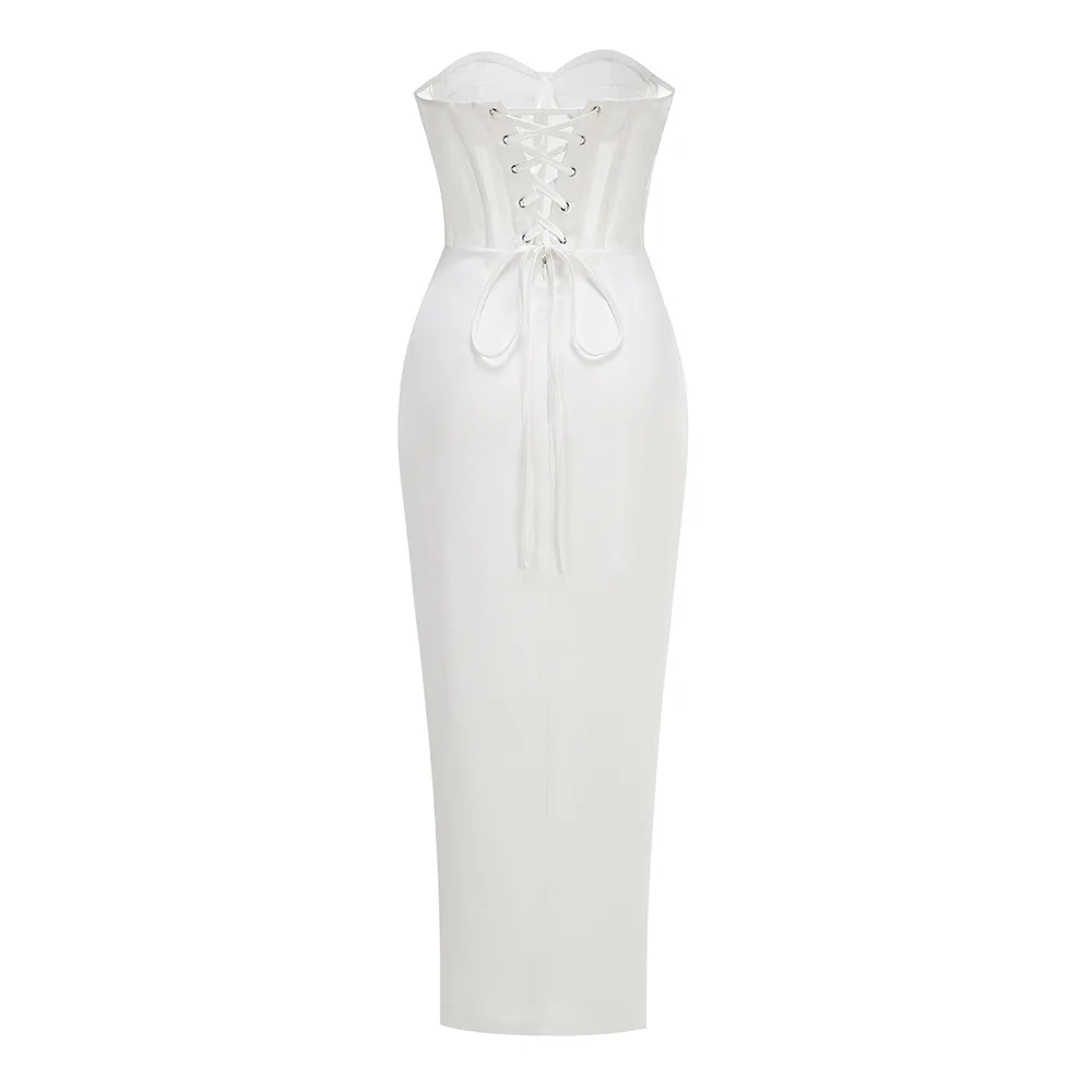 New Summer Women Sexy Strapless Laced-up Bodycon Long Dress Celebrate Evening Party Birthday Girls' Vacation Outfit Vestido - Image 6