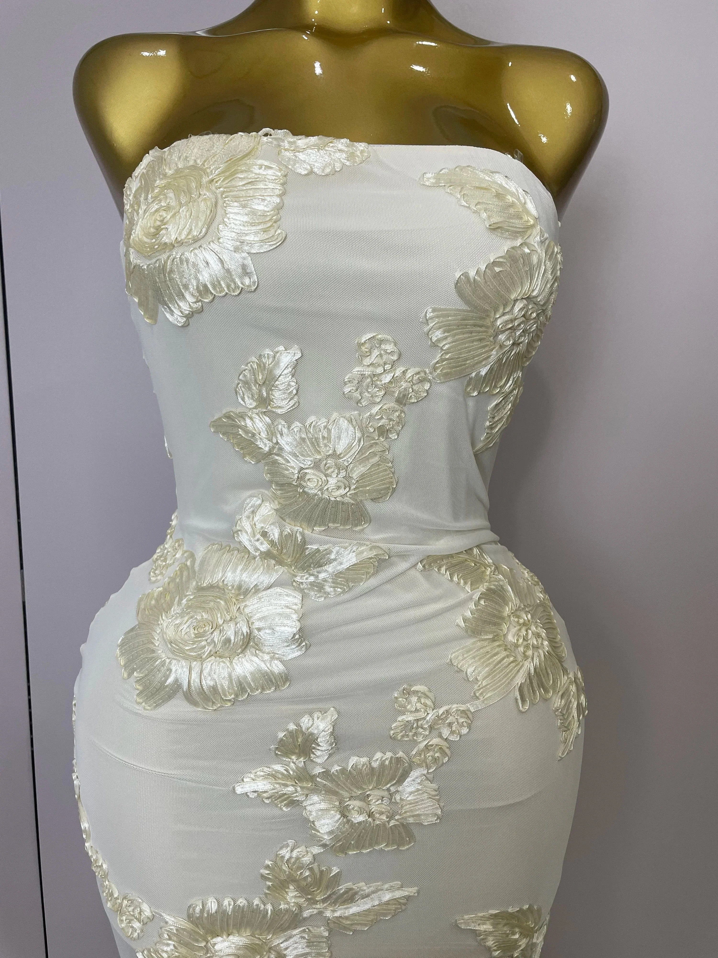 Women Sexy Strapless Embroidery Floor-length Maxi Dress Celebrate Evening Party Prom Cocktail Outfit - Image 5
