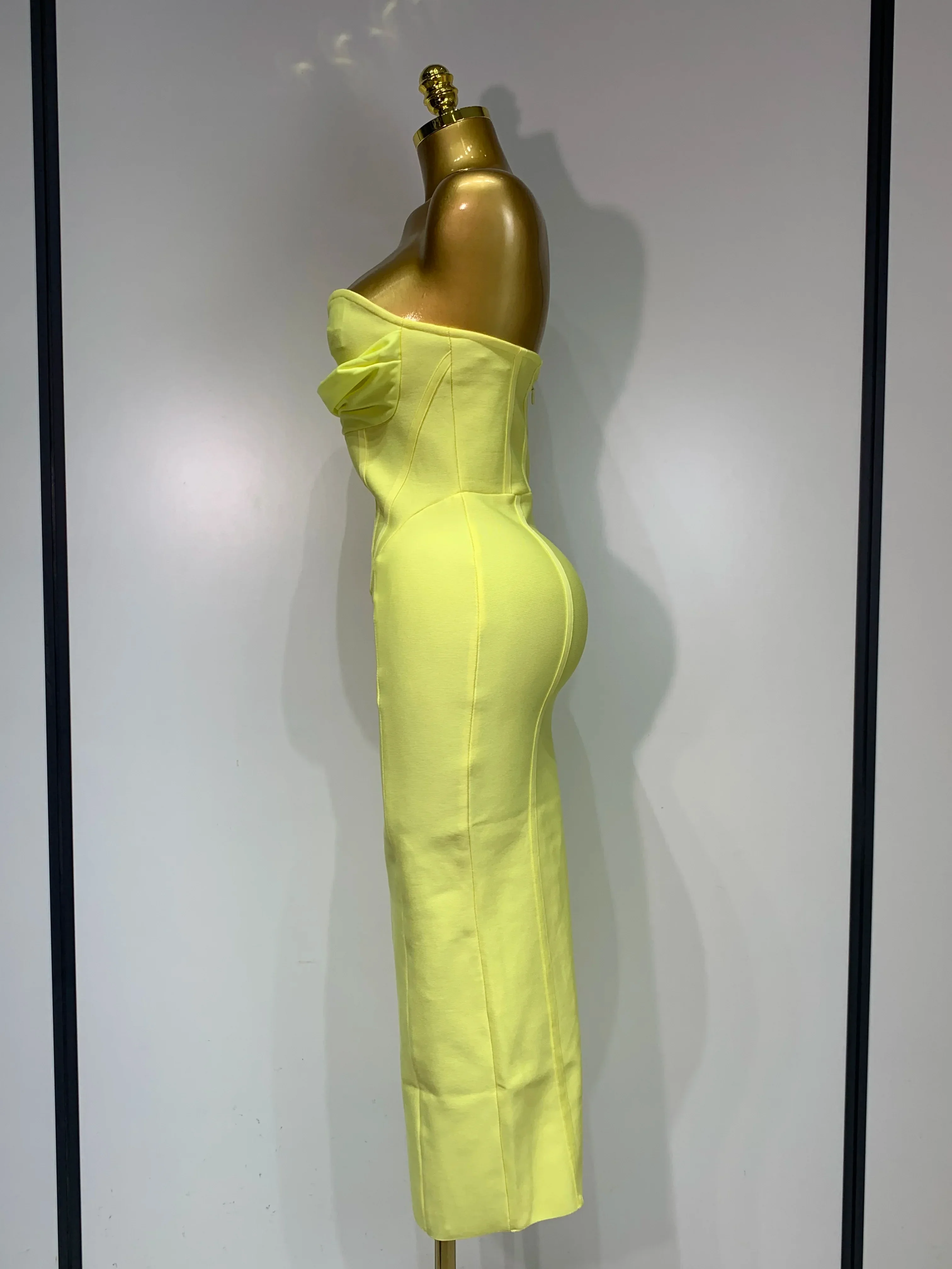 Newest Women Strapless Sexy Yellow Stretch Bodycon Bandage Dress Elegant Evening Party Luxury Birthday Celebrity Prom Gown - Image 3