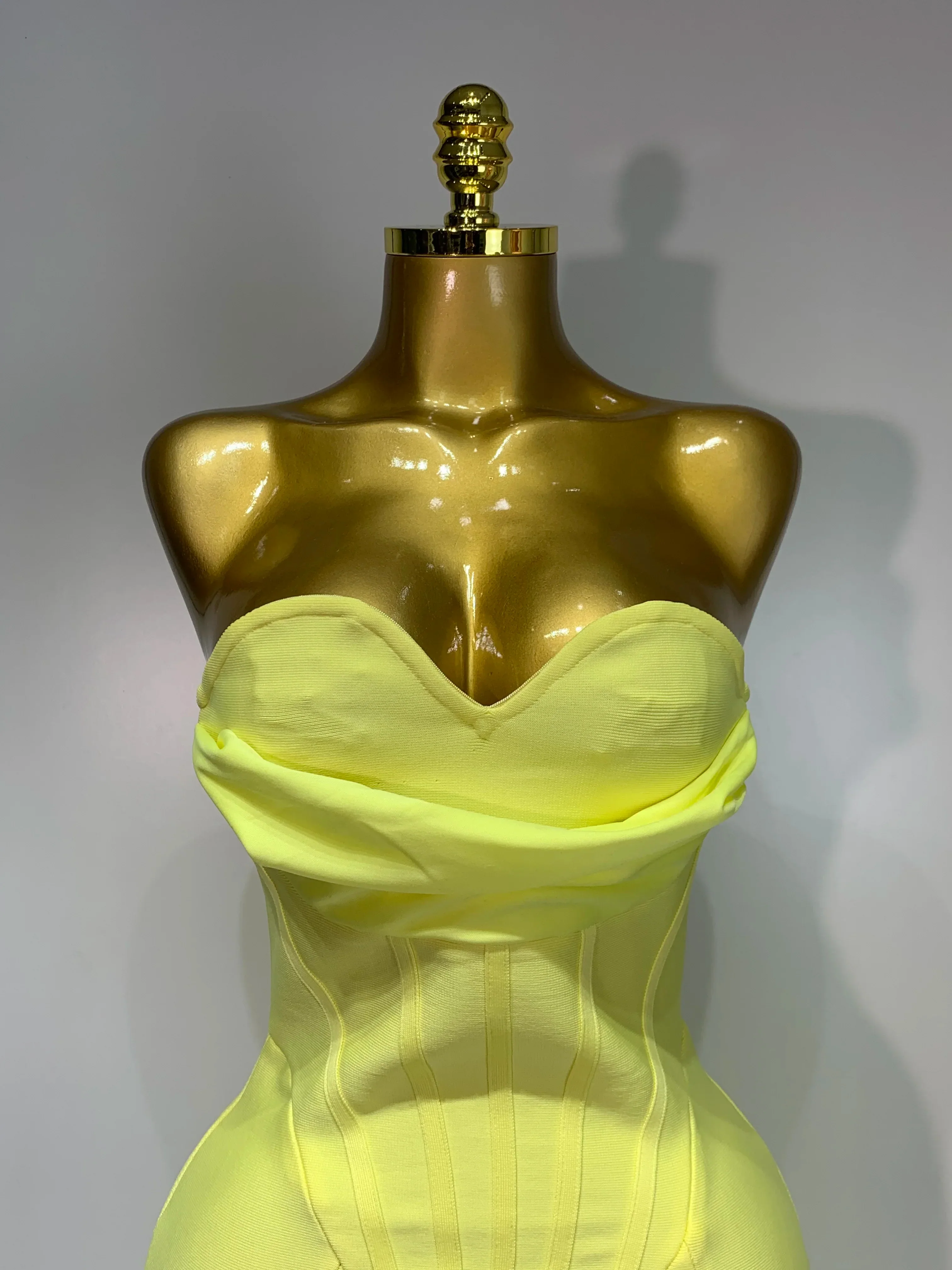 Newest Women Strapless Sexy Yellow Stretch Bodycon Bandage Dress Elegant Evening Party Luxury Birthday Celebrity Prom Gown - Image 5