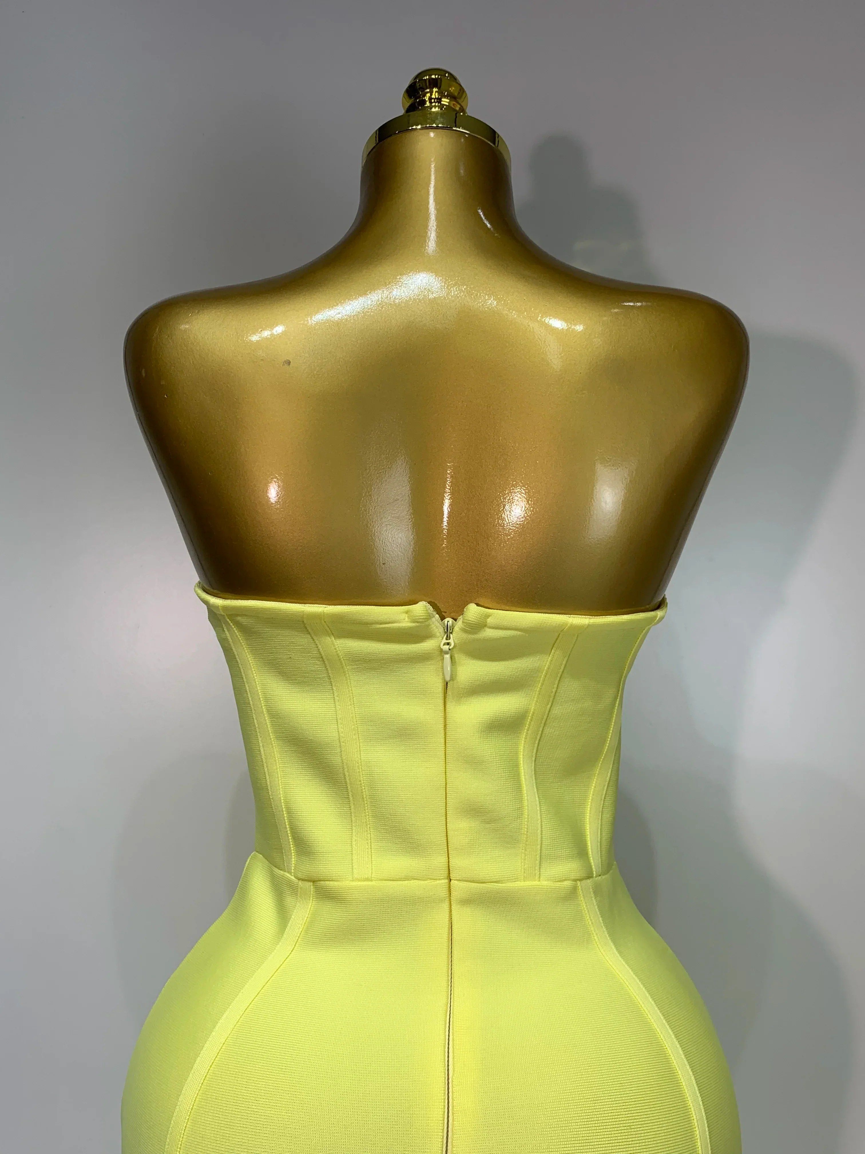 Newest Women Strapless Sexy Yellow Stretch Bodycon Bandage Dress Elegant Evening Party Luxury Birthday Celebrity Prom Gown - Image 6