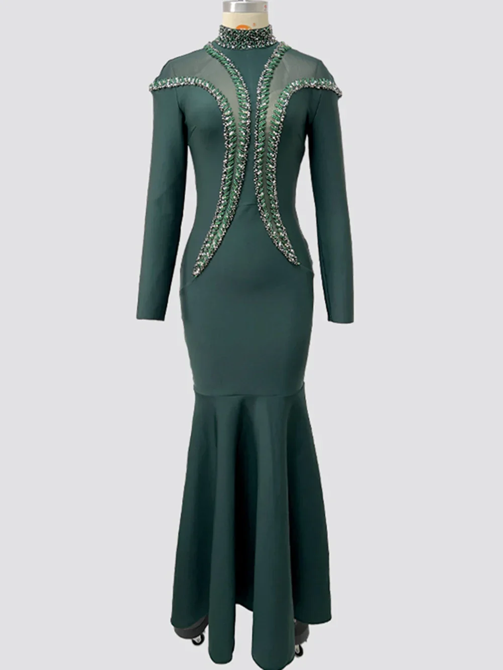 Newest Fashion Designer Party Vestido Women'S Diamonds Mesh Long Sleeves Bodycon Mermaid Long Maxi Dress - Image 5