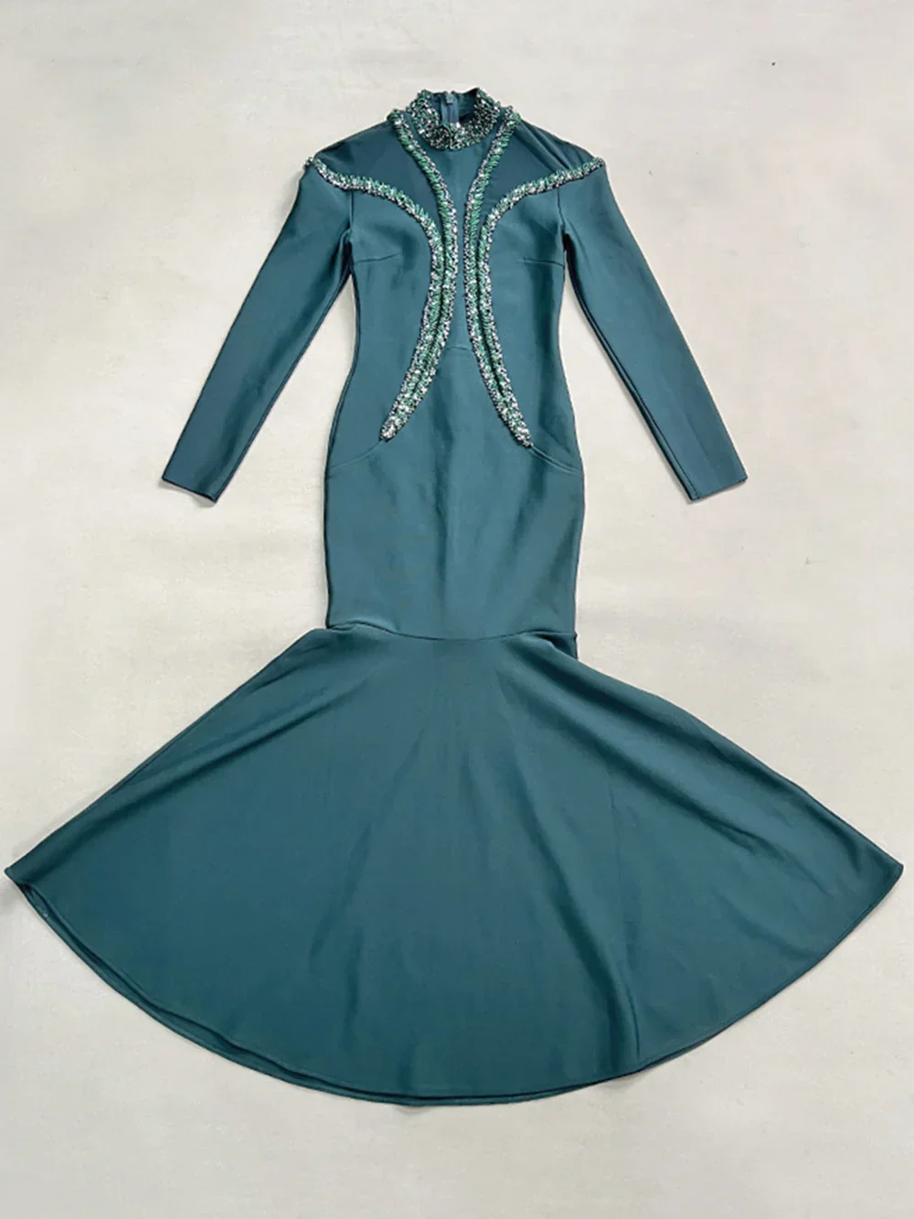 Newest Fashion Designer Party Vestido Women'S Diamonds Mesh Long Sleeves Bodycon Mermaid Long Maxi Dress - Image 6