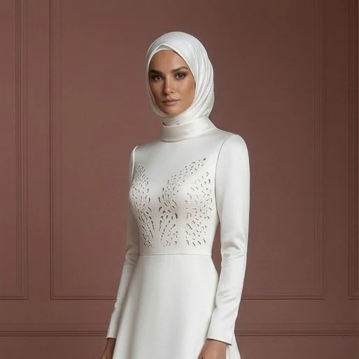 Nikah-Ready Satin Wedding Dress with Hijab – Soft Ivory A-Line Muslim - Image 4