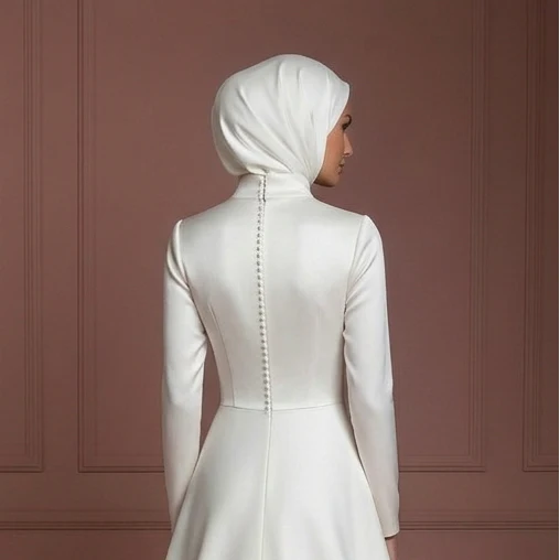 Nikah-Ready Satin Wedding Dress with Hijab – Soft Ivory A-Line Muslim - Image 5