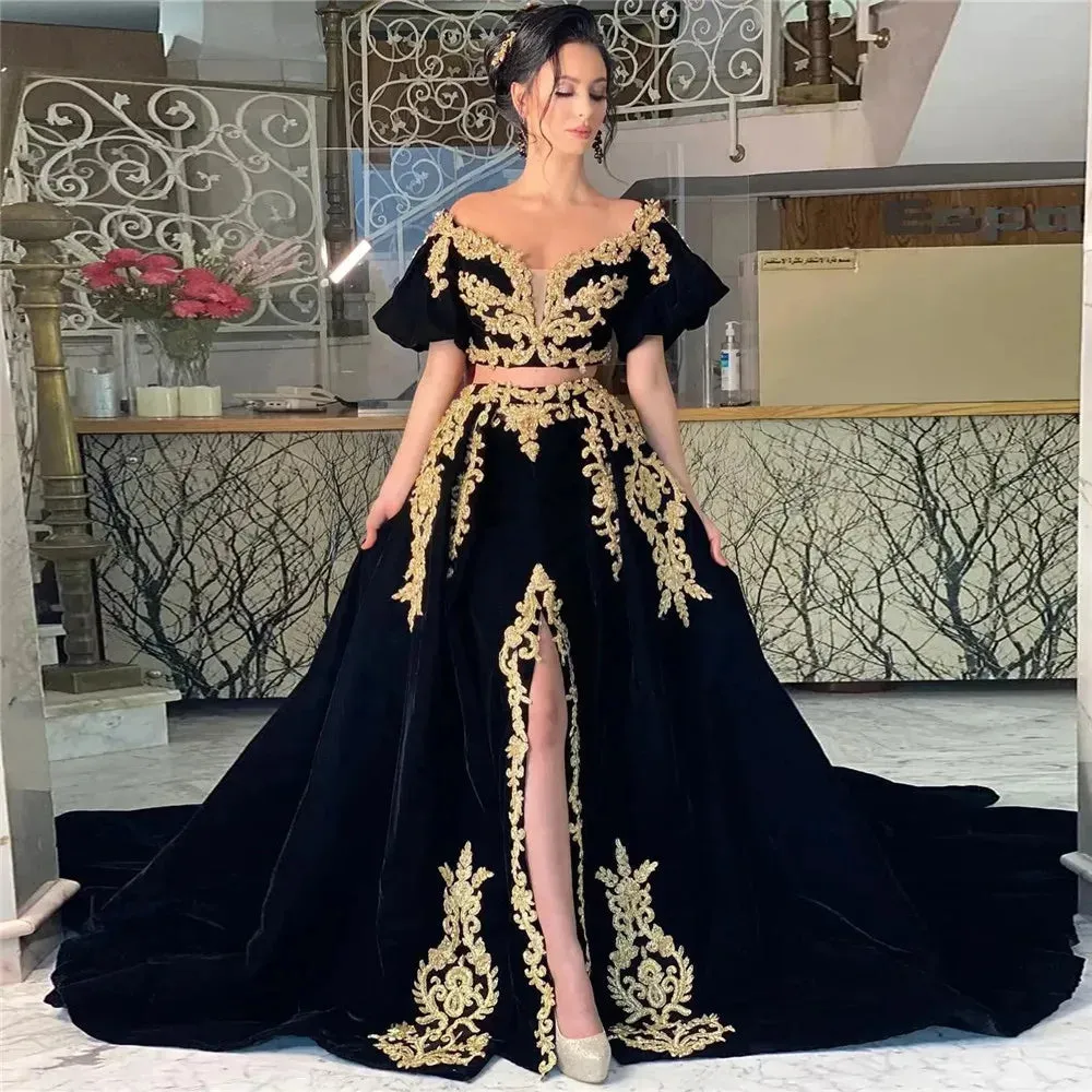 Noble A-Line Prom Dress Puff Sleeves Lace Appliques Formal Evening Dress High Slit Floor Length Kafeta Party Gowns - Image 2