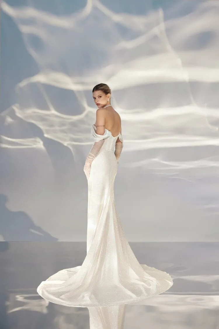 Off-Shoulder A-Line Wedding Gown with Sweetheart Neckline and a Natural Waistline for a Modern and Elegant Bridal Look - Image 2