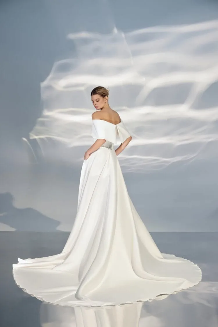 Off-Shoulder A-Line Wedding Gown with Sweetheart Neckline and a Natural Waistline for a Modern and Elegant Bridal Look - Image 2