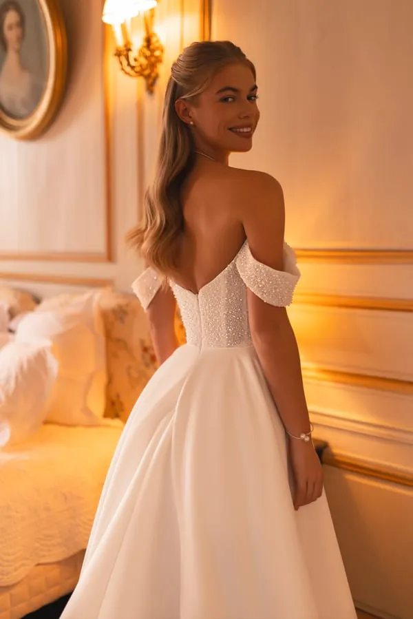 Off Shoulder Glitter A Line Wedding Dress Sleeveless Princess Bride Dresses Split Long Bridal Gown Vestido De Noiva - Image 4