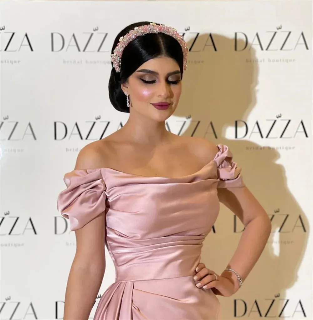 Off Shoulder Mermaid Evening Dress Elegant Light Pink Short Sleeve Fishtail Party Dress Elegant - Image 5