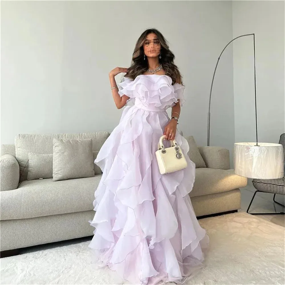 Off Shoulder Prom Dress Edge Curl Organza Vestidos De Noche Elegant Multilayer Puffy Prom Dress Maxi Weddding Dress - Image 5