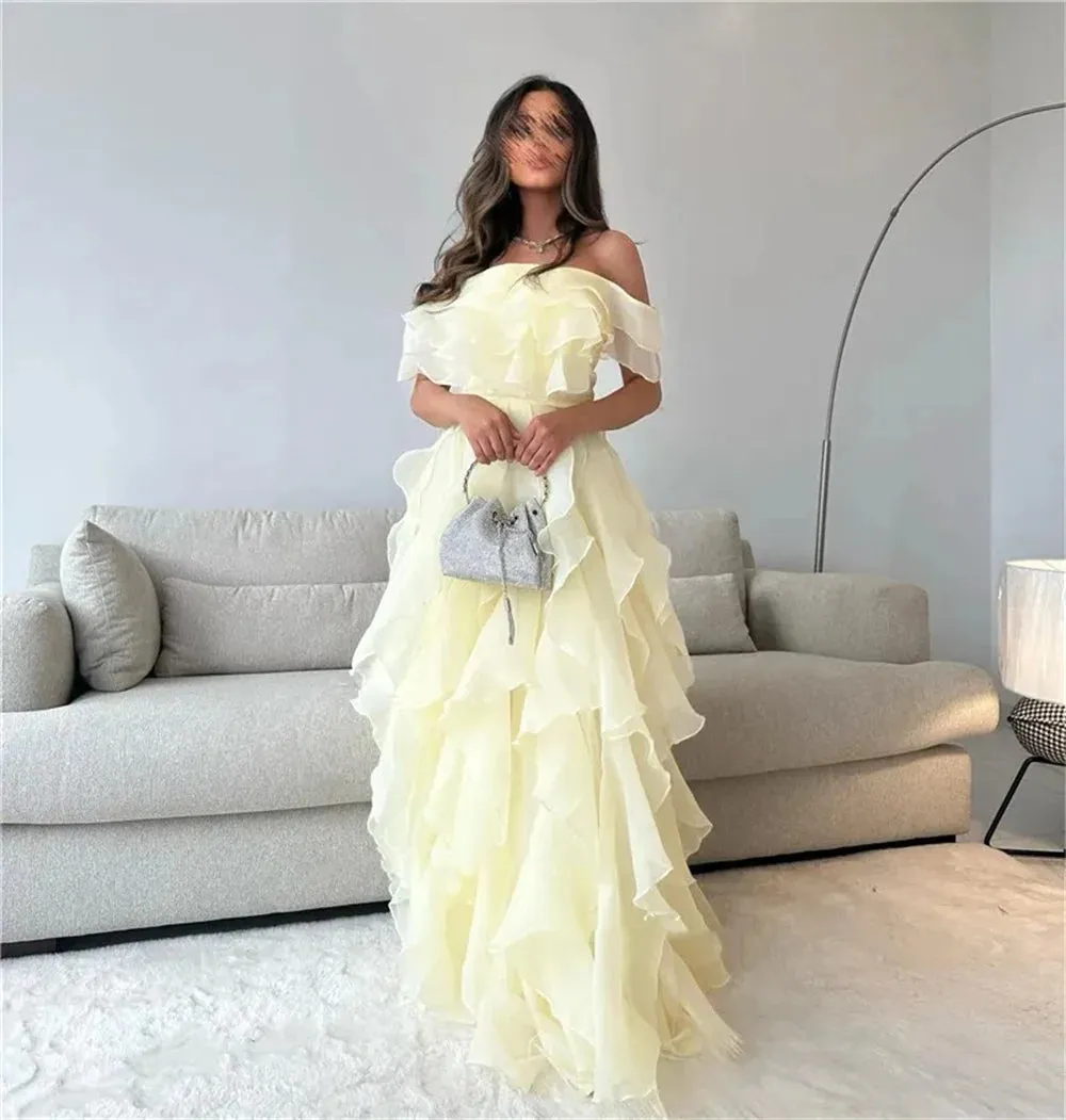 Off Shoulder Prom Dress Edge Curl Organza Vestidos De Noche Elegant Multilayer Puffy Prom Dress Maxi Weddding Dress - Image 6