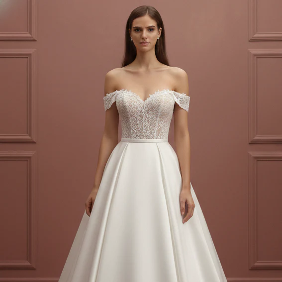Matte Tulle Wedding Dress Classic Long Ball Gown Bridal - Image 4