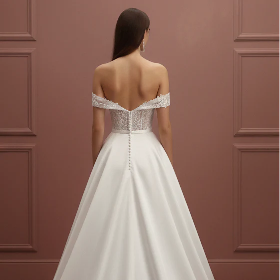 Matte Tulle Wedding Dress Classic Long Ball Gown Bridal - Image 5