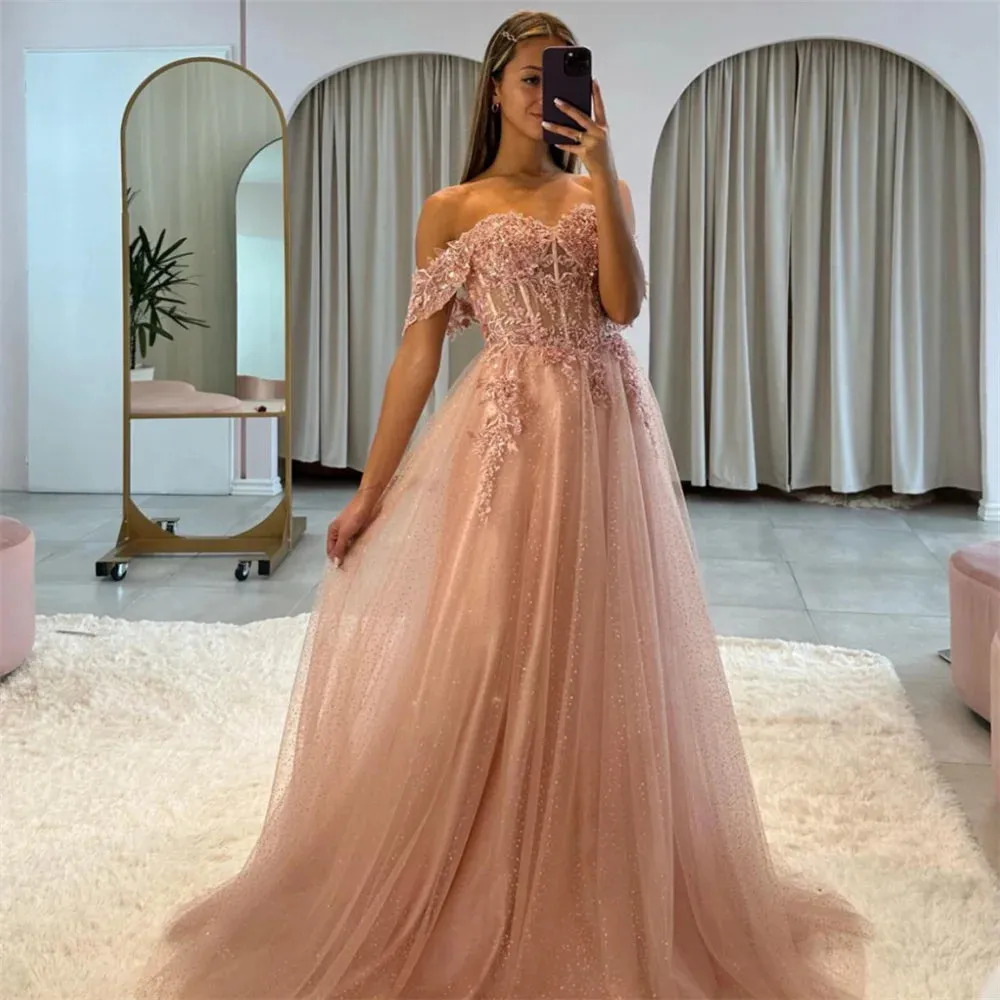 Off the Shoulder Prom Dresses Lace Appliques A-line Wedding Dress Elegant Sleeveless Floor-Length Vestidos De Fiesta - Image 3