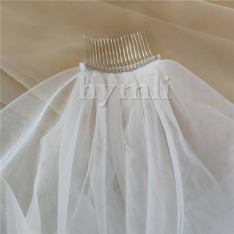 One Layer Lace Applique Wedding Accessories Chapel Veil In White, Off White, Ivory Metal Comb on The Top - Image 3