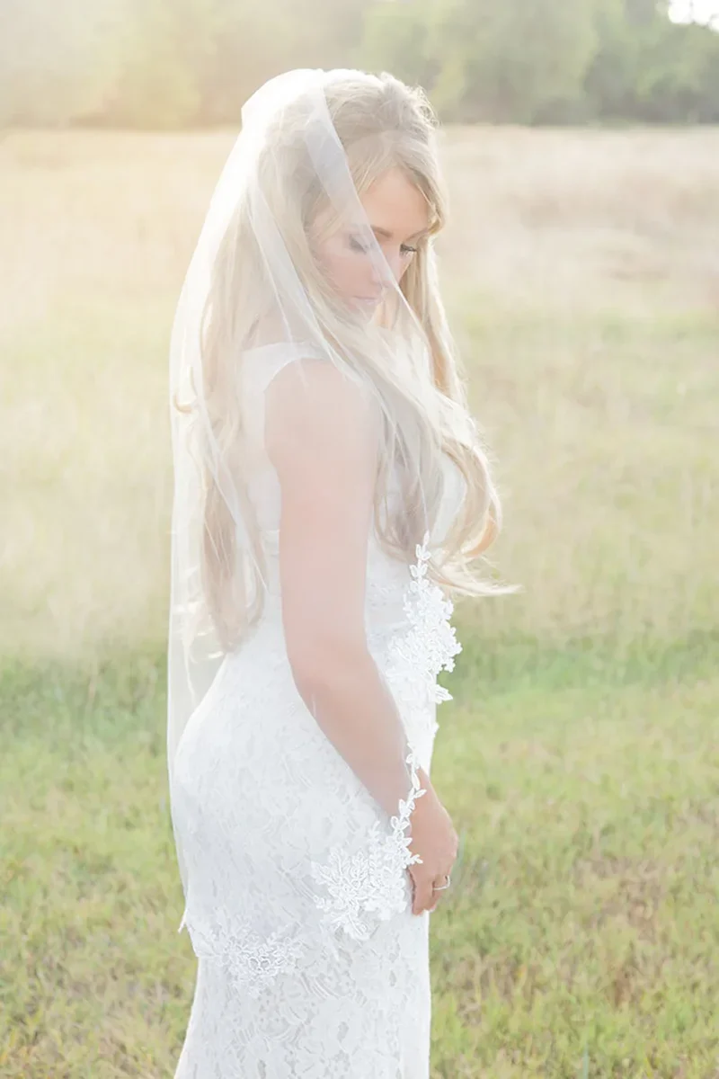 One Layer Wedding Veil - New Style Lace Appliques Elbow Fingertip Floor Chapel Cathedral Length Bridal Veil - Image 4