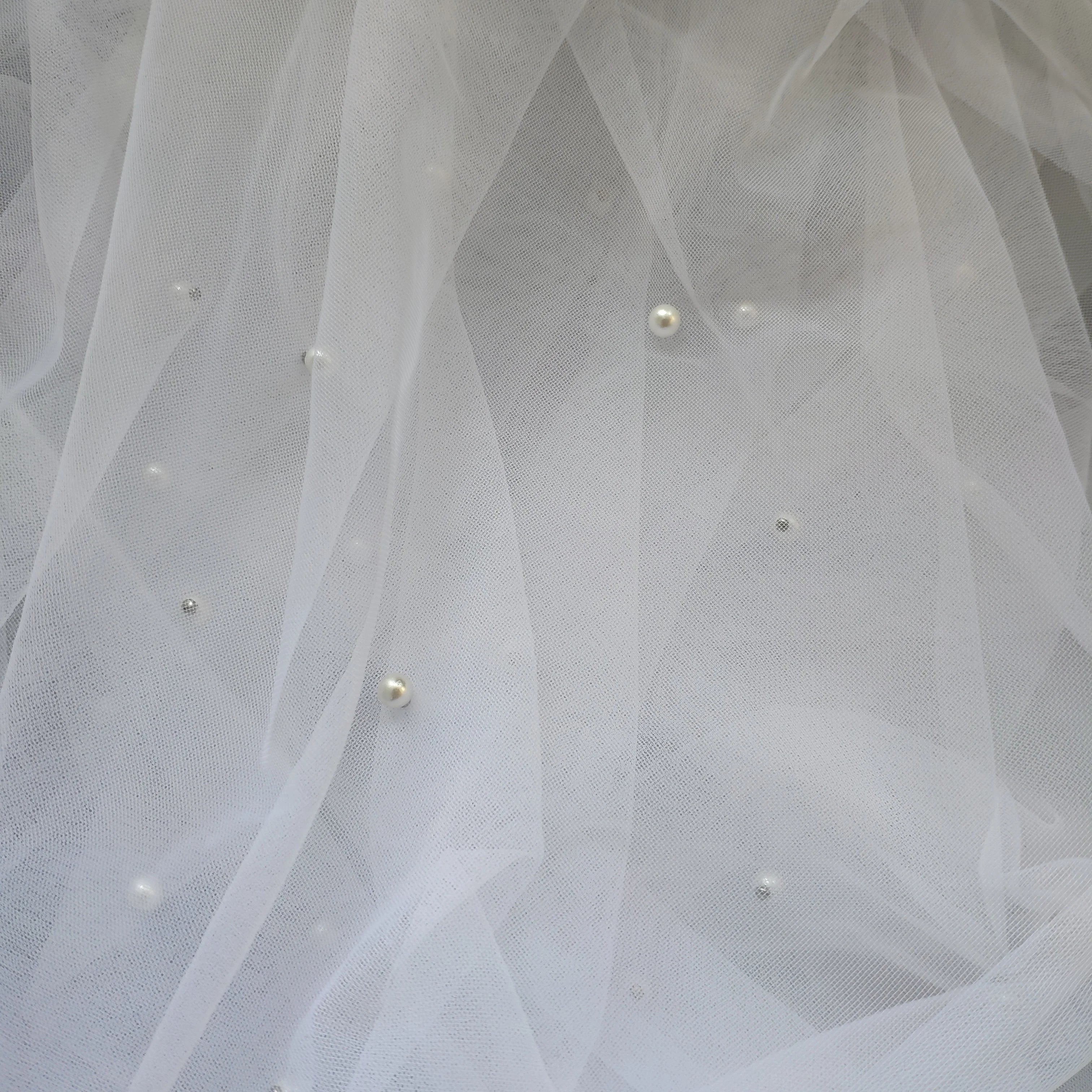 One Layer Wedding Veil Pearl Veil Cut Edge Bridal Veil in Light Ivory ,Champagne - Image 5