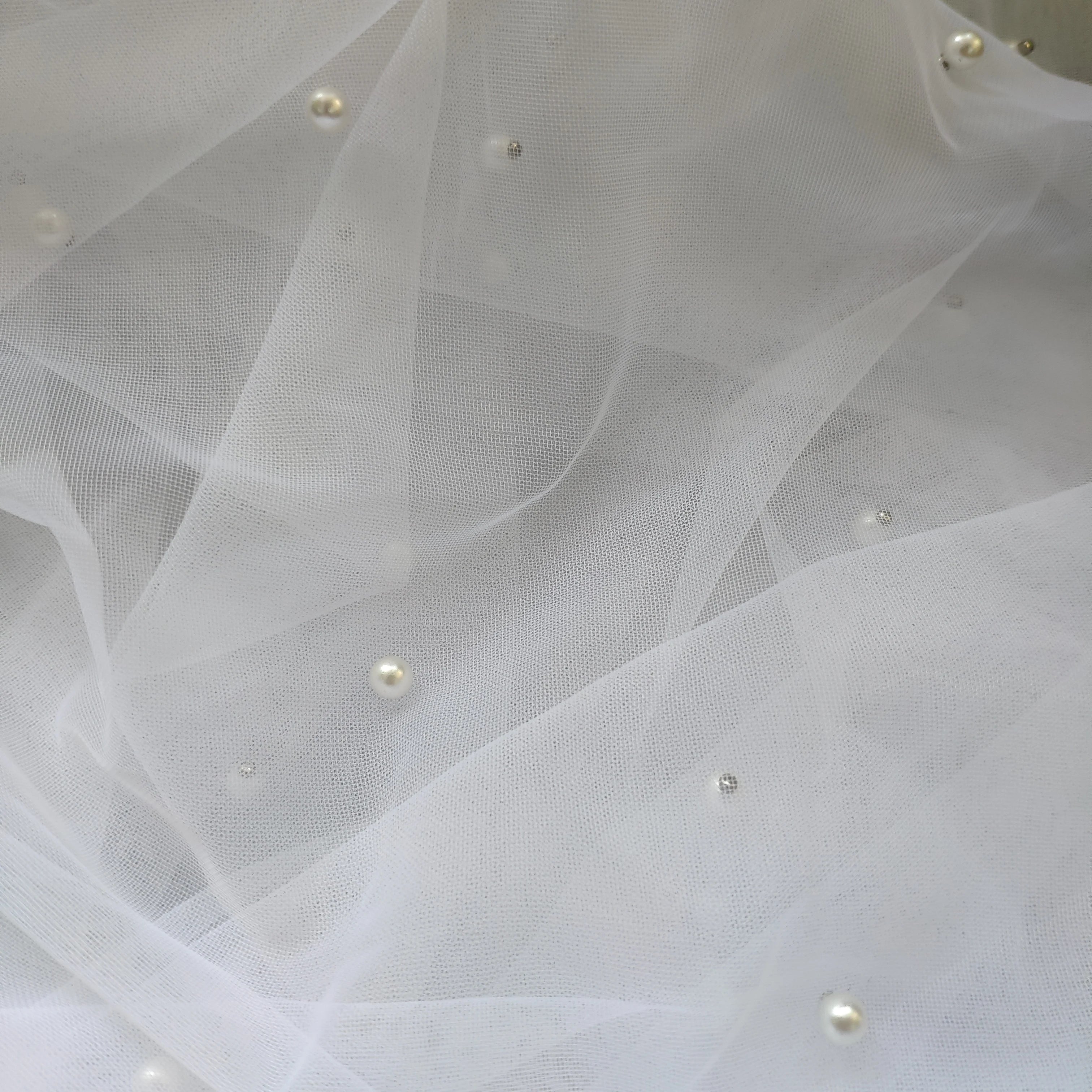 One Layer Wedding Veil Pearl Veil Cut Edge Bridal Veil in Light Ivory ,Champagne - Image 6
