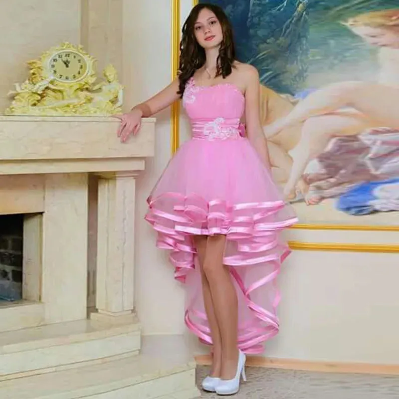 One Shoulder High Low Tulle Homecoming Dress Vintage Above Knee Mini Cocktail Dresses Bow Lace Prom Gowns vestidos - Image 3