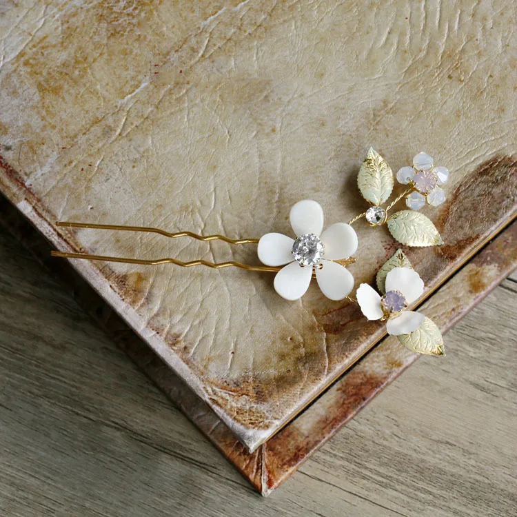 Opal Crystal Hairpins Flower Leaf Headpieces Headdress Brides Women Hair Combs Pins Clips Wedding Jewelry Bridal Accessories - Image 6