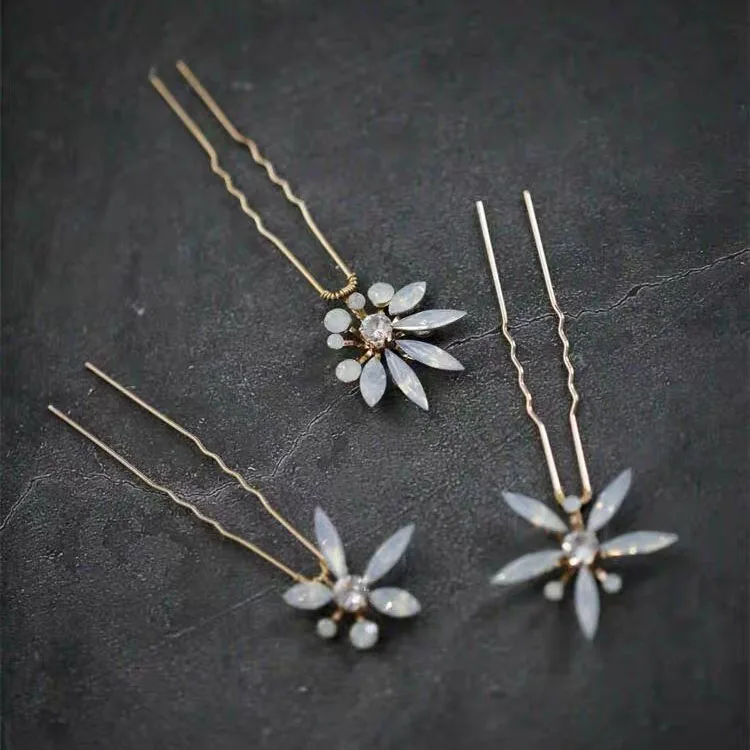 Opal Crystal Rhinestones Hair Pins Clips Flower Headpieces Women Girl Hairpin For Bride Party Bridal Jewelry Wedding Accessories - Image 2