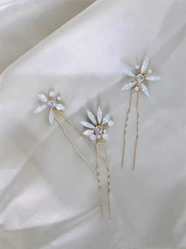 Opal Crystal Rhinestones Hair Pins Clips Flower Headpieces Women Girl Hairpin For Bride Party Bridal Jewelry Wedding Accessories - Image 3