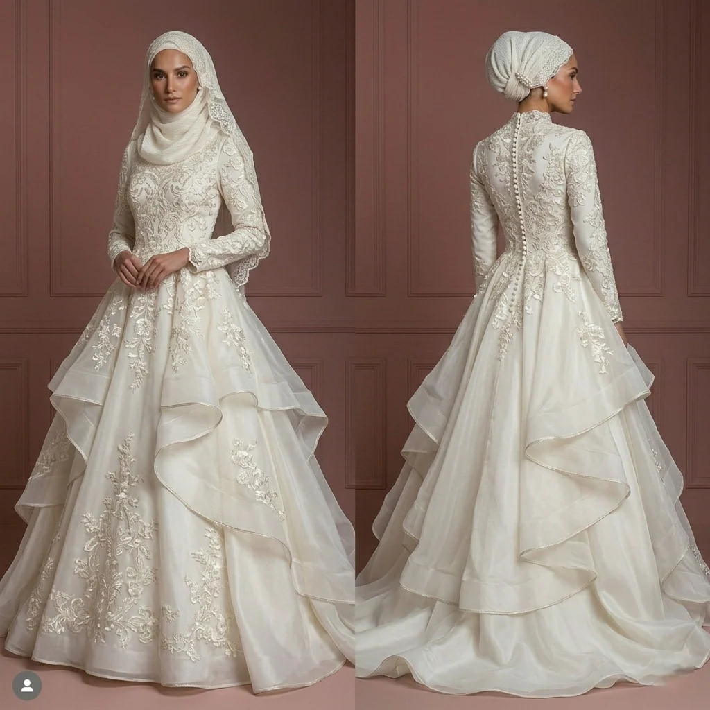 Organza Ball Gown – Ivory Modest Muslim Wedding Dress Muslim