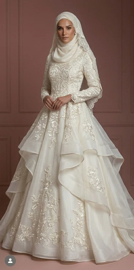 Organza Ball Gown – Ivory Modest Muslim Wedding Dress Muslim - Image 2
