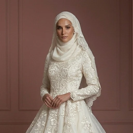 Organza Ball Gown – Ivory Modest Muslim Wedding Dress Muslim - Image 4