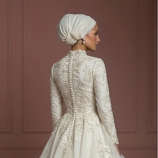 Organza Ball Gown – Ivory Modest Muslim Wedding Dress Muslim - Image 5