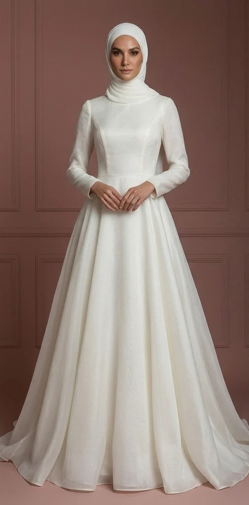 Organza Wedding Dress – Ivory Hijab-Friendly A-Line for Nikah Muslim - Image 2