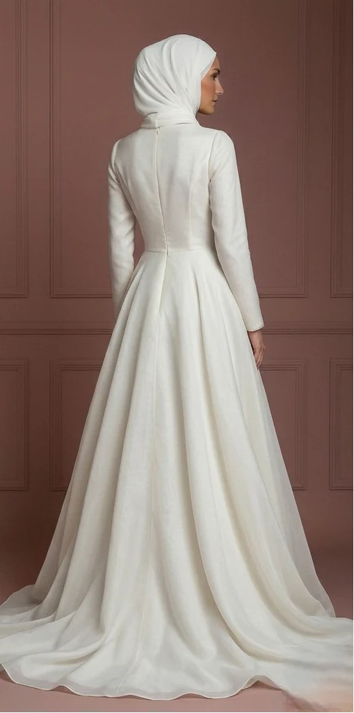 Organza Wedding Dress – Ivory Hijab-Friendly A-Line for Nikah Muslim - Image 3