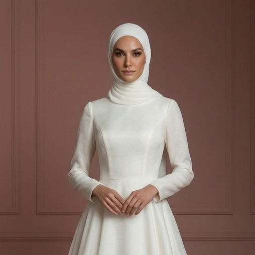 Organza Wedding Dress – Ivory Hijab-Friendly A-Line for Nikah Muslim - Image 4