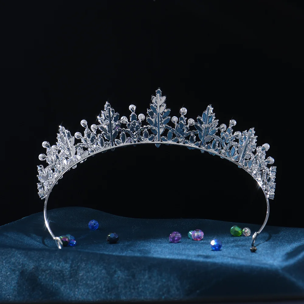 Pearl Cubic Zirconia Tiaras and Crowns CZ Zircon Headband Bride Princess Queen Headpiece Bridal Hair Jewelry Wedding Accessories - Image 2