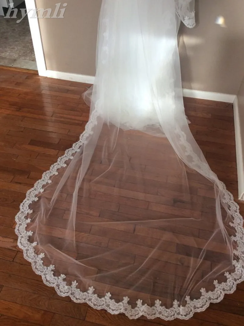Pearl Wedding Accessories , Lace Bridal Veil , 2 Layer 70cm / 230cm Chapel Length Veil - Image 3