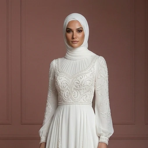 Pearl White Chiffon Flowing Wedding Dress – Elegant Hijab-Friendly Style Muslim - Image 4