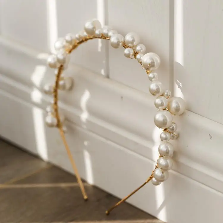 Pearls Beaded Headband Headpiece Vintage Tiara Crown For Brides Women Headwear Hairband Wedding Accessories Bridal Hair Jewelry - Image 2