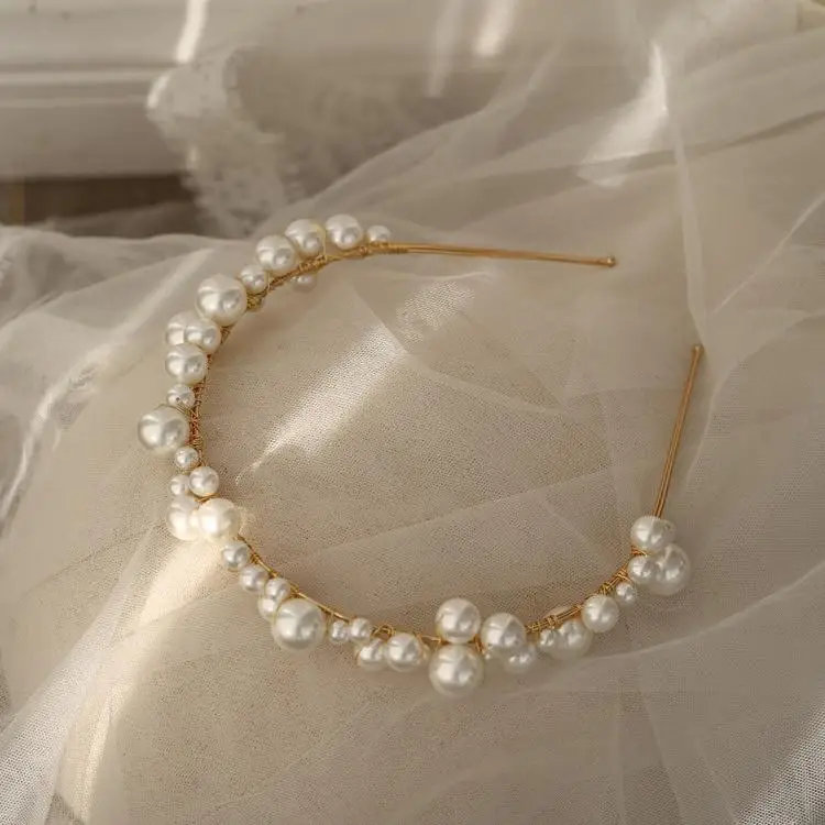 Pearls Beaded Headband Headpiece Vintage Tiara Crown For Brides Women Headwear Hairband Wedding Accessories Bridal Hair Jewelry - Image 4