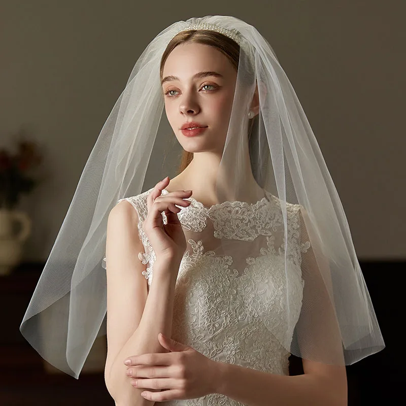 Pearls Headbands Headpieces Lace Veil Headdress Bride Women Girl Birthday Gift Hairbands Wedding Hair Accessories Bridal Jewelry - Image 3
