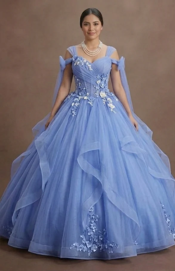 Periwinkle Blue Quinceañera Dress Soft Mesh Design - Image 2