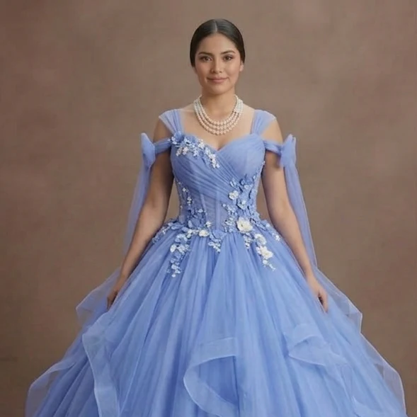 Periwinkle Blue Quinceañera Dress Soft Mesh Design - Image 4